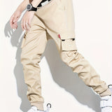 kkboxly Classic Design Multi Pocket Cargo Pants, Men's Casual Loose Fit Drawstring Cargo Pants/Joggers For Spring Summer Outdoor