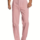 kkboxly  Men's Plain Drawstring Cotton Pants, Casual Loose Waistband Long Pants For Yoga Beach Pants, Mens Clothing