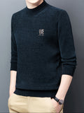 kkboxly All Match Knitted Solid Sweater, Men's Casual Warm Mid Stretch Crew Neck Pullover Sweater For Men Fall Winter