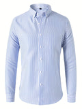 Men's Formal Classic Design Vertical Striped Button Up Shirt, Male Clothes For Spring And Fall Business Occasion