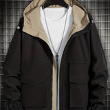 kkboxly  Men Flap Pocket Drawstring Hooded Jacket Without Tee