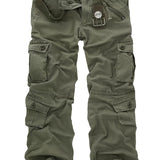 dunnmall  kkboxly  Cotton Solid Multi Flap Pockets Men's Straight Leg Cargo Pants,  Loose Casual Outdoor Pants, Men's Work Pants For Hiking Fishing Angling