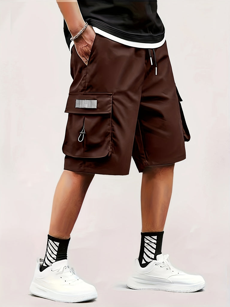 kkboxly  Men's Trendy Plain Color Cargo Shorts, Oversized Shorts With Pocket Plus Size