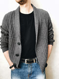 2025 kkboxly  Men's Casual Shawl Collar Cardigan Sweater, Long Sleeve Button Down Cardigan Lightweight Open Front V Neck Sweater