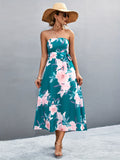 kkboxly  Vintage Floral Print Tube Dress, Elegant Off Shoulder Sleeveless Summer Dress, Women's Clothing