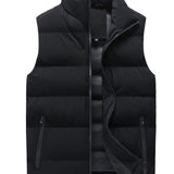 kkboxly Men's Autumn/Winter  Lightweight Sleeveless Zip-up Padded Vest With Chest Pockets