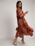 kkboxly Full Printed Surplice Neck Dress, Boho Long Sleeve Maxi Dress, Women's Clothing