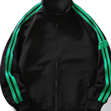 kkboxly  Men's Jacket By Activities, Letter Print Contrast Tape Bomber Jacket