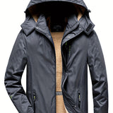 kkboxly  Men's Trendy Fleece Hooded Jacket, Active Stand Collar Zip Up Hooded Coat For Fall Winter Outdoor