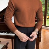 kkboxly  All Match Knitted Slim Sweater, Men's Casual Warm High Stretch Mock Neck Pullover Sweater For Men Fall Winter