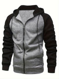 kkboxly  Contrast Color Sport Jacket, Men's Casual Hooded Jacket Regular Fit Coat For Spring Autumn Outdoors Hiking Running