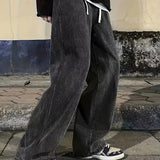 kkboxly  Wide Leg Cotton Jeans, Men's Casual Street Style Loose Fit Denim Pants For Spring Summer