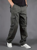 kkboxly  Multi Pocket Cotton Loose Fit Cargo Pants, Men's Casual Drawstring Cargo Pants/Joggers For Spring Summer Outdoor Hiking Fitness