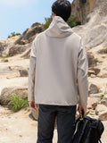 kkboxly  Men's Solid Soft-Shell Jacket With Zipper Pockets, Casual Comfy Hooded Jacket For Men's Outdoor Activities