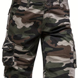 kkboxly Men's Street Style Outfit: Camo Pattern Cargo Shorts With Pockets - Look Stylish & Trendy!