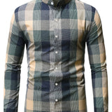 kkboxly  Men's Long Sleeve Plaid Button Down Regular Fit Stand Collar Casual Shirt