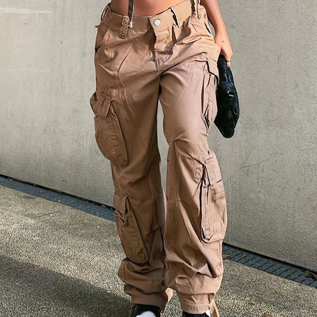 kkboxly  Wide Legs Baggy Cargo Pants With Flap Pockets, Girl's Y2K Style Jeans, Y2K Kpop Vintage Style Women's Clothing & Denim