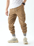 kkboxly  Men's Drawstring Flap Pocket Cargo Pants, Loose Trendy Jogger Pants