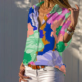 Floral Print Button Front Shirt, Casual Long Sleeve Shirt For Spring & Fall, Women's Clothing