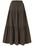kkboxly  Boho Ruffle Hem Tiered High Waist Skirt, Versatile Layered Maxi Skirt For Spring & Summer, Women's Clothing