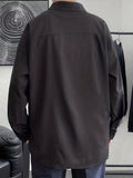 kkboxly  Men's Loose Stylish Shirt Top Turn-Down Collar Long Sleeves Closure Regular Fit Solid Color Black Male Casual Shirt For Daily