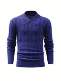 All Match Knitted Shawl Collar Sweater, Men's Casual Warm High Stretchy Pullover Sweater For Fall Winter