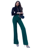 kkboxly  Solid High Waist Elastic Long Length Pants, Slim Stylish Elegant Wide Leg Pants, Women's Clothing