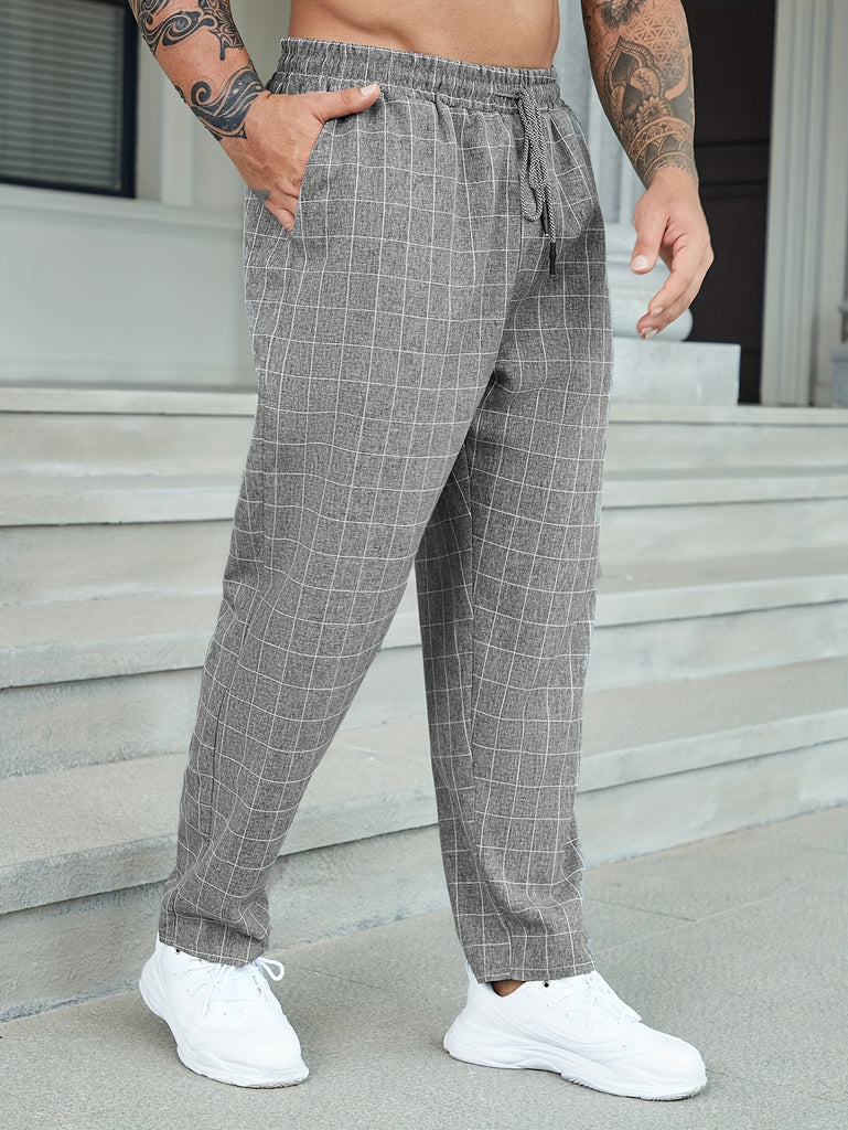 kkboxly  Plus Size Men's Plaid Pants Stylish Casual Pants For Spring Fall Winter, Men's Clothing