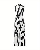 kkboxly  Abstract Print Button Front Jumpsuit, Casual Sleeveless Wide Leg Jumpsuit For Spring & Summer, Women's Clothing