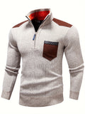 kkboxly  Men's Spring New Casual Long-sleeved Turtleneck With Zipper Knitted Pullover Sweater Warm Pocket Stitching Pullover Sweater For Autumn And Winter