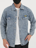 kkboxly  Chinese Character Print Denim Jacket, Casual Street Style Lapel Button Up Jacket