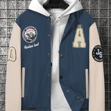 kkboxly  Embroidery Varsity Jacket, Men's Casual Color Block Button Up Jacket For Spring Fall School Baseball