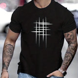 kkboxly  Line Cross Men's T-shirt For Summer Outdoor, Casual Slightly Stretch Crew Neck Tee Short Sleeve Graphic Stylish Clothing