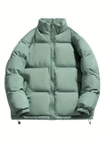 kkboxly  Drawstring Zip Up Coat, Casual Solid High Neck Long Sleeve Winter Outerwear, Women's Clothing