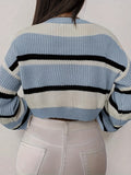 kkboxly  Color Block Striped Knit Sweater, Casual Crew Neck Long Sleeve Sweater, Women's Clothing