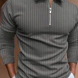 kkboxly  Men's Casual Long Sleeves Zip Up Polo Shirts, Lapel Collar Tops Pullovers, Men's Clothing For Spring Autumn