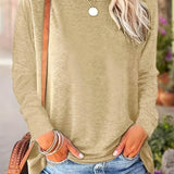 kkboxly  Solid Simple T-shirt, Casual Crew Neck Long Sleeve T-shirt For Spring & Fall, Women's Clothing