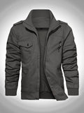 kkboxly  Men's Military Jacket Casual Cotton Utility Coat, Spring Falls Durable Army Cargo Bomber Stand Collar Multi-Pocket Jacket