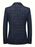 kkboxly Men's Semi-formal Thin Plaid Blazer, Chic Two Button Lapel Suit Jacket For Spring Fall