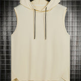 kkboxly  Mens Basic Slightly Stretch Hooded Sleeveless Drawstring Vest, Male Clothes For Summer
