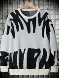 kkboxly  Men's Trendy Knitted Pullover, Casual Slightly Stretch Breathable Loose Sweater For Outdoor Fall Winter