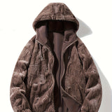 kkboxly  Men's Stylish Solid Fleece Jacket With Pockets, Casual Breathable Lapel Zip Up Long Sleeve Hooded Top For Winter Outdoor Activities