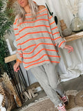 xieyinshe  Stripe Pattern Pocket Knitted Sweater, Casual Long Sleeve Sweater For Fall & Winter, Women's Clothing