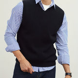 kkboxly  Men's V Neck Sweater Vest, Pullover Solid Color Sleeveless Sweaters Vest, Preppy Style