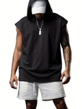 kkboxly Plus Size Men's Running Fitness Sports Sleeveless Hoodie, Light And Breathable, Loose Short -Sleeved Sports And Leisure Fashion New Models