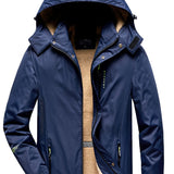 kkboxly  Men's Trendy Fleece Hooded Jacket, Active Stand Collar Zip Up Hooded Coat For Fall Winter Outdoor
