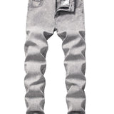 Men's Chic Slim Fit Jeans, Men's Casual Street Style Distressed Medium Stretch Denim Pants