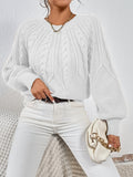 Solid Cable Knit Sweater, Casual Crew Neck Long Sleeve Sweater, Women's Clothing