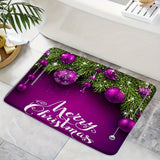 1.3cm Thick Soft Durable Polyester Christmas Merry Bath Mat with Non-Slip Knit Fabric, Purple Bell Pine Branches Design, 630gsm Heavy Duty Bath Rug for Bathroom, Kitchen, Entryway, Bedroom