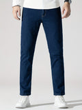 Men's High Stretch Jeans For Business, Slim Fit Denim Pants With Pockets For Spring Fall